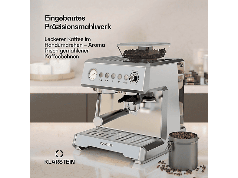 Cafetera espresso - KLARSTEIN GrandPresso, 20 bar, 1350 W, Acero Inoxidable — foto 2