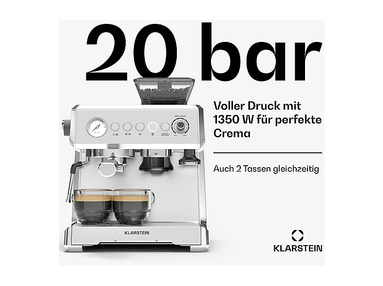 Cafetera espresso - KLARSTEIN GrandPresso, 20 bar, 1350 W, Acero Inoxidable — foto 3