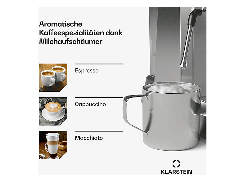 Cafetera espresso - KLARSTEIN GrandPresso, 20 bar, 1350 W, Acero Inoxidable — foto 4