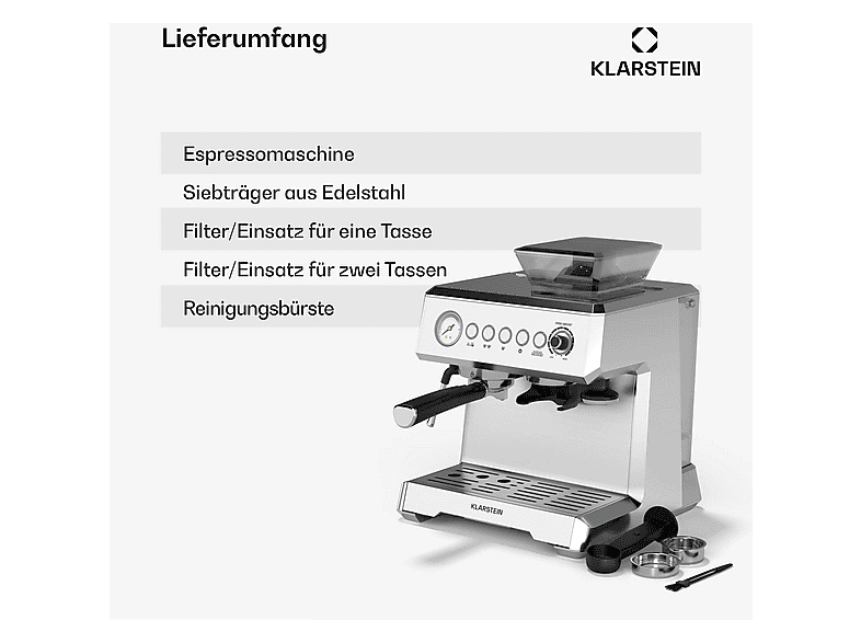 Cafetera espresso - KLARSTEIN GrandPresso, 20 bar, 1350 W, Acero Inoxidable — foto 6
