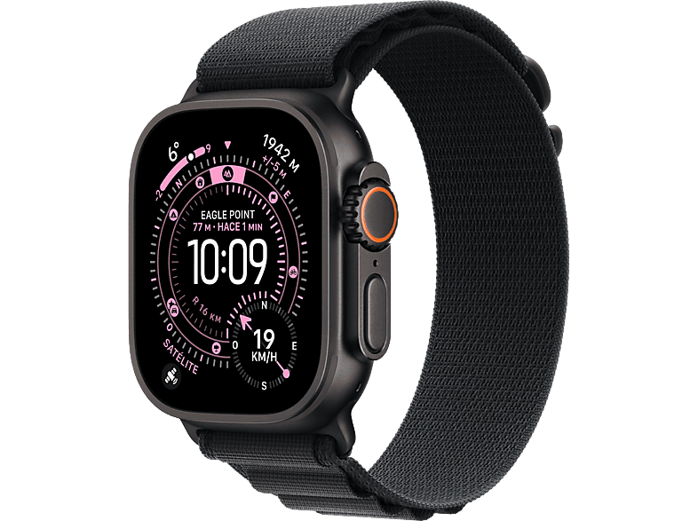Apple Watch Ultra 3 (2025), GPS+CEL, 49 mm, Caja de Titanio Negro, Correa Alpine Loop Negro, S, Calidad del sueño, Via satélite, 42h Autonomía