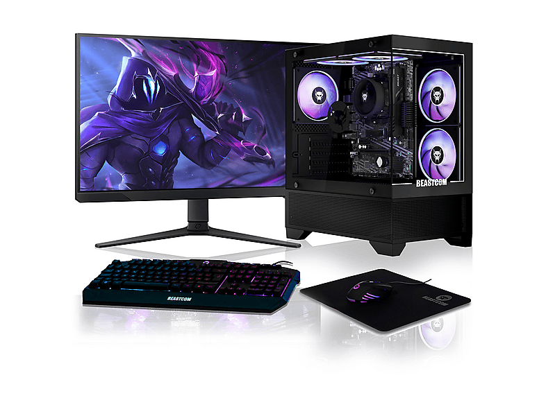 Pack PC gaming - BEASTCOM Q3 Essential Gaming, AMD Ryzen™ 5 3400G, 16 GB RAM, 512 GB SSD, Radeon™ RX Vega 11, Windows 11 Home, Monitor 24 " Full-HD, Negro (Ref. 137729085)