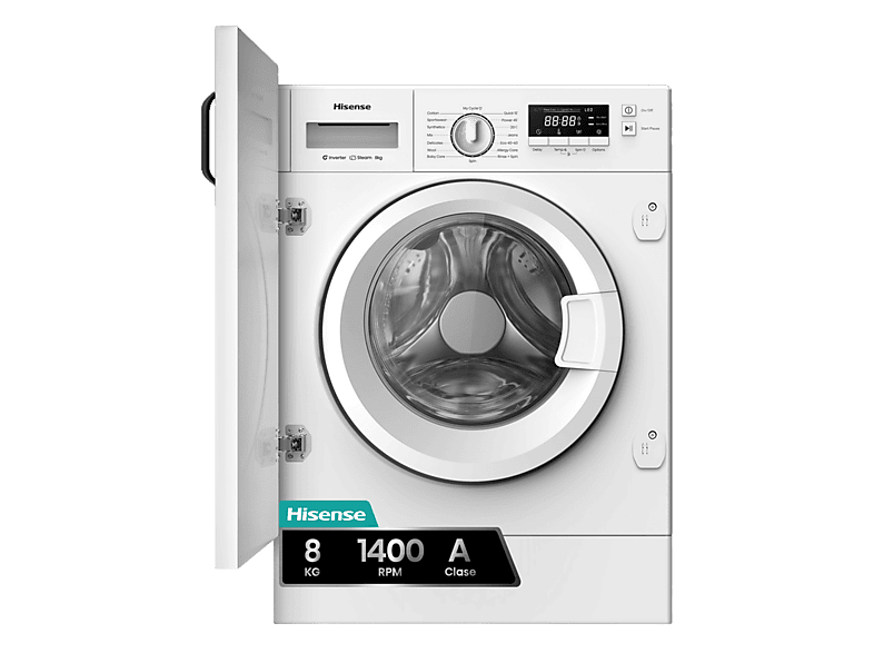 Lavadora integrable - Hisense WF3M841BWIES, 8 kg, 1400 rpm, 15 programas, Secado Allergy Care, Clase A, Sin Panelar — foto 1