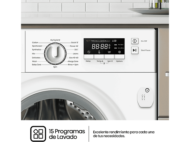 Lavadora integrable - Hisense WF3M841BWIES, 8 kg, 1400 rpm, 15 programas, Secado Allergy Care, Clase A, Sin Panelar — foto 10