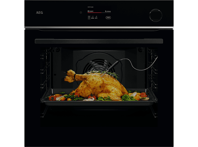 Horno a vapor - AEG Serie 7000 TR7PB73FSB, display color, WiFi, sonda térmica, Integrado + Libre instalación, Pirolítico, 72 l, 59,6 cm, Negro