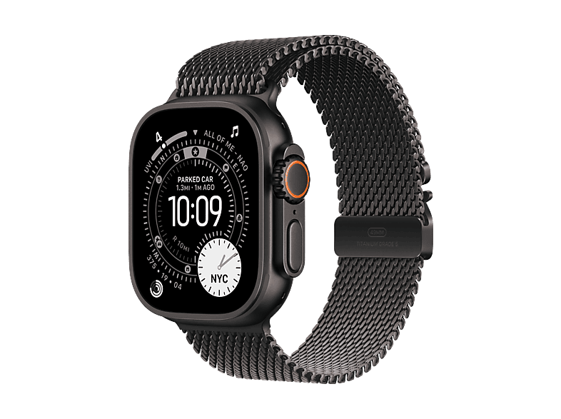 Apple Watch Ultra 3 (2025), GPS+CEL, 49 mm, Caja de Titanio Negro, Correa Titanium Milanese Loop Negro, S, Calidad del sueño, Via satélite