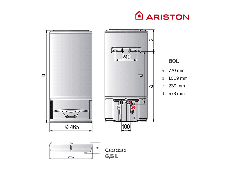 Termo eléctrico  - LYDOS HYBRID 80L + INSTAFIX ARISTON, 80 l, Blanco — foto 5