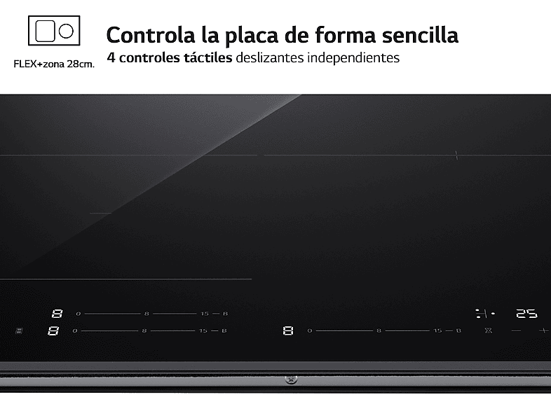 Placa inducción - LG CBIZ2432B, 3 Zonas, 1 Zona Flex, Ancho 59 cm, Cristal Negro — foto 4