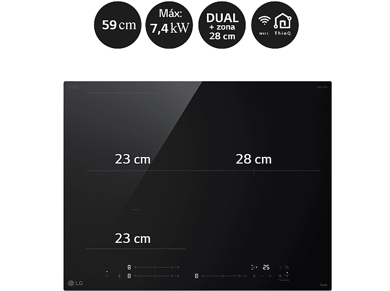 Placa inducción - LG CBIZ2432B, 3 Zonas, 1 Zona Flex, Ancho 59 cm, Cristal Negro — foto 5