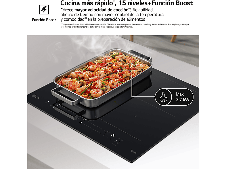 Placa inducción - LG CBIZ2432B, 3 Zonas, 1 Zona Flex, Ancho 59 cm, Cristal Negro — foto 6