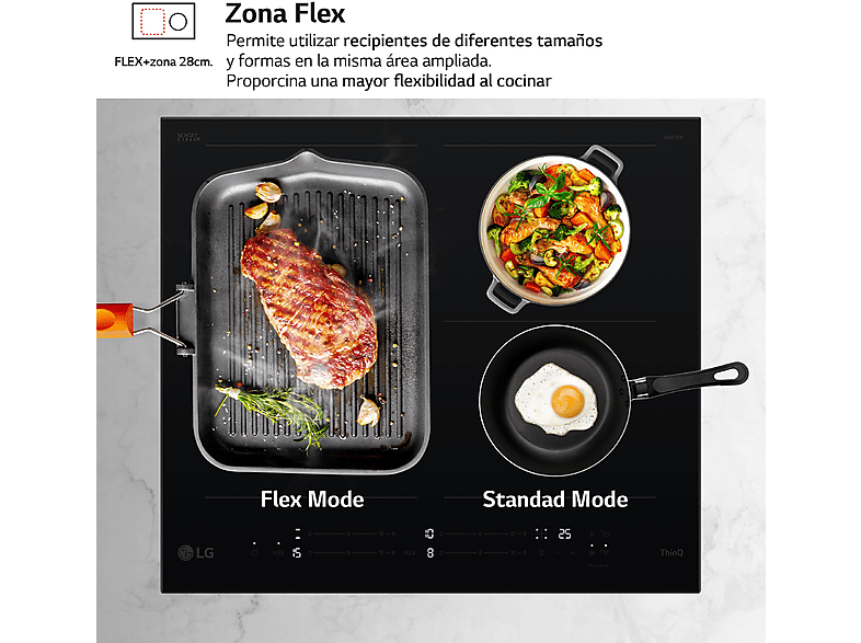 Placa inducción - LG CBIZ2432B, 3 Zonas, 1 Zona Flex, Ancho 59 cm, Cristal Negro — foto 7