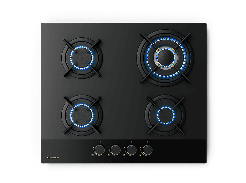 Placa de gas - KLARSTEIN Goldflame Nano Matte, 4 zonas, 60 cm, Negro