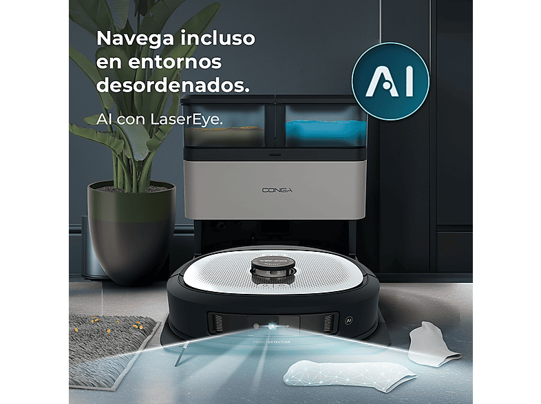 Robot aspirador - CECOTEC Conga Z100, 100 W, Potencia de succión 20000 Pa, Depósito 3 ml, Autonomía 120 min, Negro — foto 2