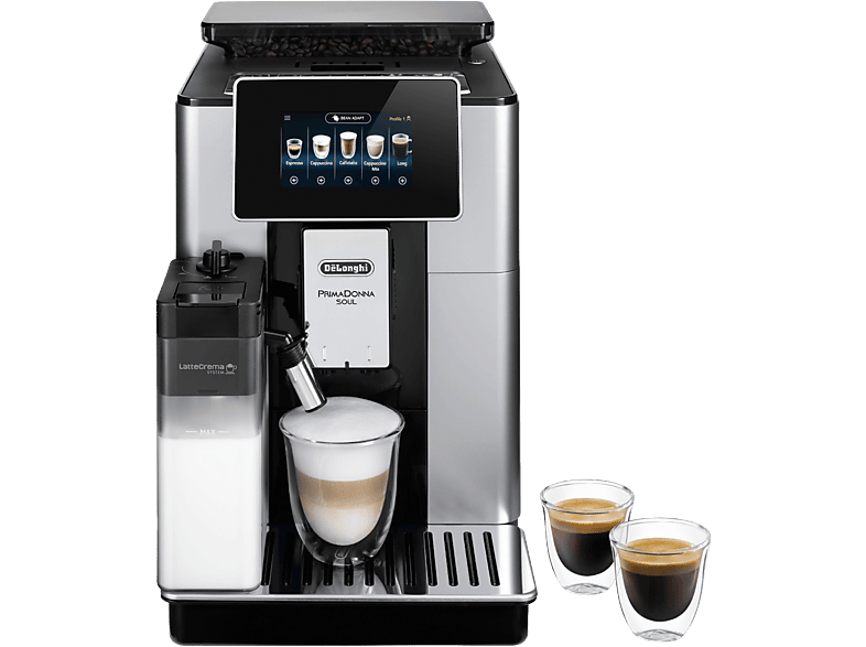 Cafetera superautomática - De'Longhi PrimaDonna Soul ECAM610.55.SB, 1450W, 19 bar, Molinillo integrado, Sistema Thermoblock, Táctil, Inox