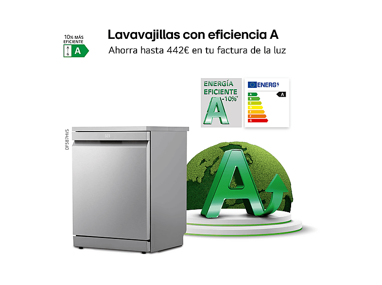 Lavavajillas - LG DF587HVS, 10 servicios, 10 programas, 60 cm, Lavado a vapor, Acero  antihuellas — foto 5