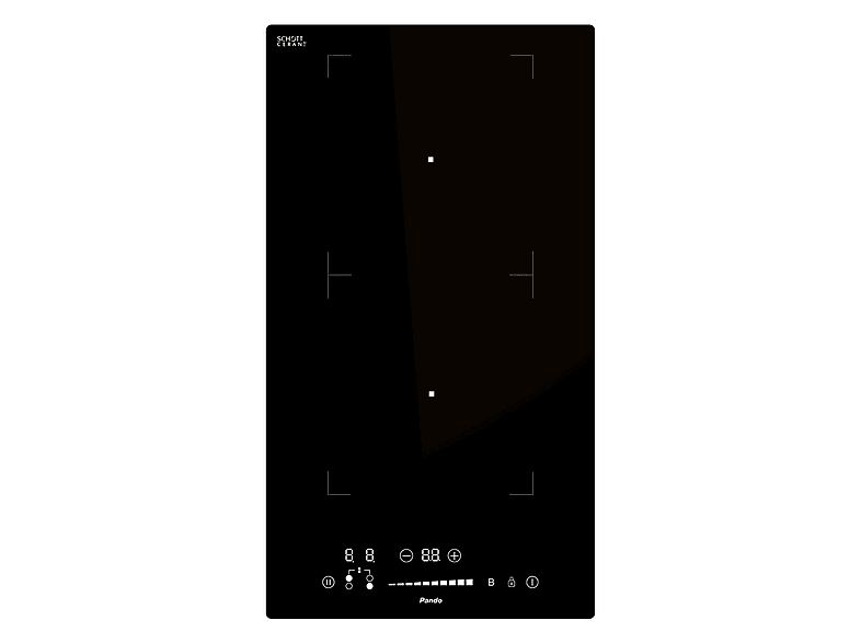 Placa de inducción - PANDO ONE IND-30, 2 zonas, 288 mm, Cristal Negro
