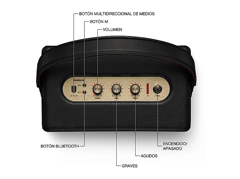 Altavoz bluetooth - Marshall Kilburn III, 90W, Bluetooth, 50h Autonomía, IP54, Black and Brass — foto 6