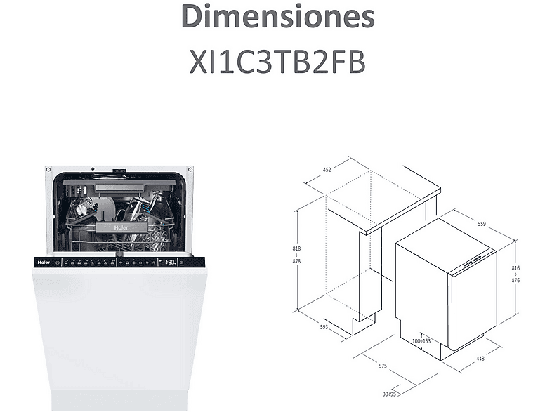Lavavajillas integrable - Haier XI1C3TB2FB I-Pro Shine Series 4, 11 Servicios, 8 Programas, 44.8 cm, Tercera bandeja, Sin Panelar — foto 5