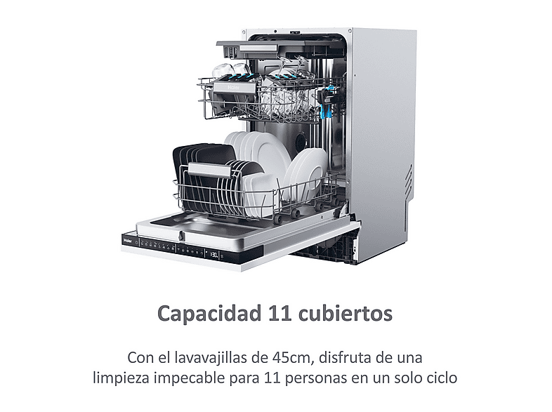 Lavavajillas integrable - Haier XI1C3TB2FB I-Pro Shine Series 4, 11 Servicios, 8 Programas, 44.8 cm, Tercera bandeja, Sin Panelar — foto 6