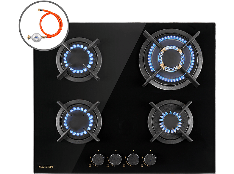 Placa de gas - KLARSTEIN Goldflame 4, 4 zonas, 60 cm, Negro
