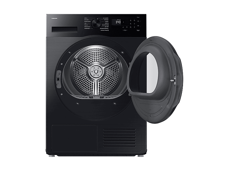 Secadora bomba de calor - SAMSUNG DV90DG52A0ABEC, Bomba de Calor, 9 kg, 14 programas, Negro