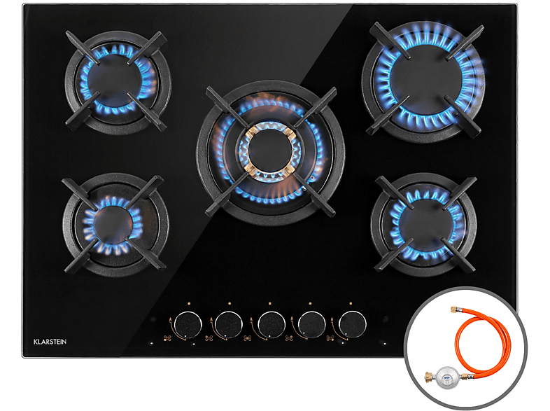 Placa de gas - KLARSTEIN Goldflame 5, 5 zonas, 70 cm, Negro — foto 1