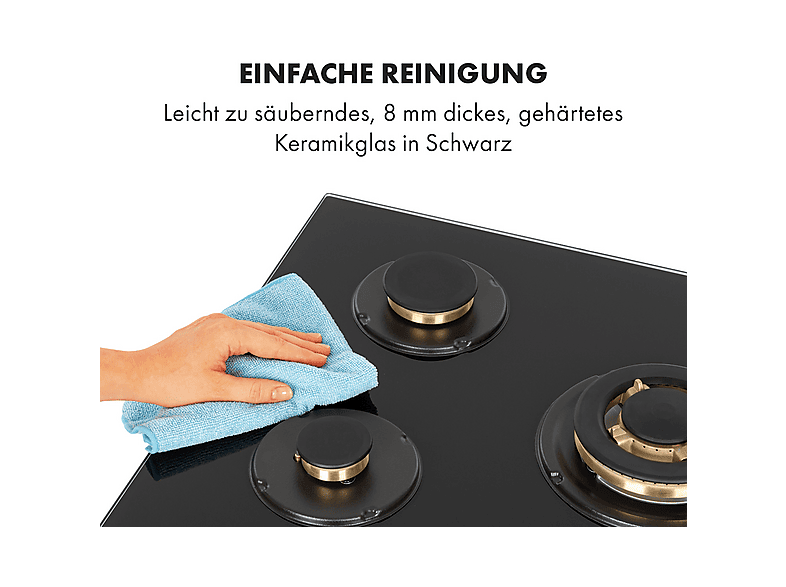 Placa de gas - KLARSTEIN Goldflame 5, 5 zonas, 70 cm, Negro — foto 8