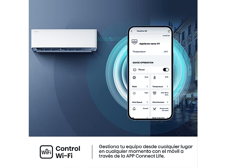Aire acondicionado Split 1 x 1 - Hisense Uni Pure HB35, 3000 fg/h, Wi-Fi, Filtro Hi Nano, IA Smart, Blanco — foto 4