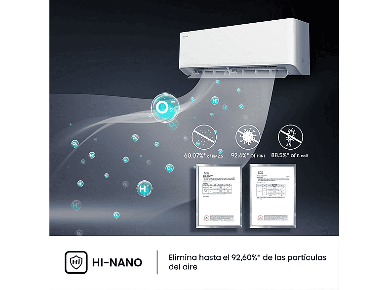 Aire acondicionado Split 1 x 1 - Hisense Uni Pure HB35, 3000 fg/h, Wi-Fi, Filtro Hi Nano, IA Smart, Blanco — foto 6