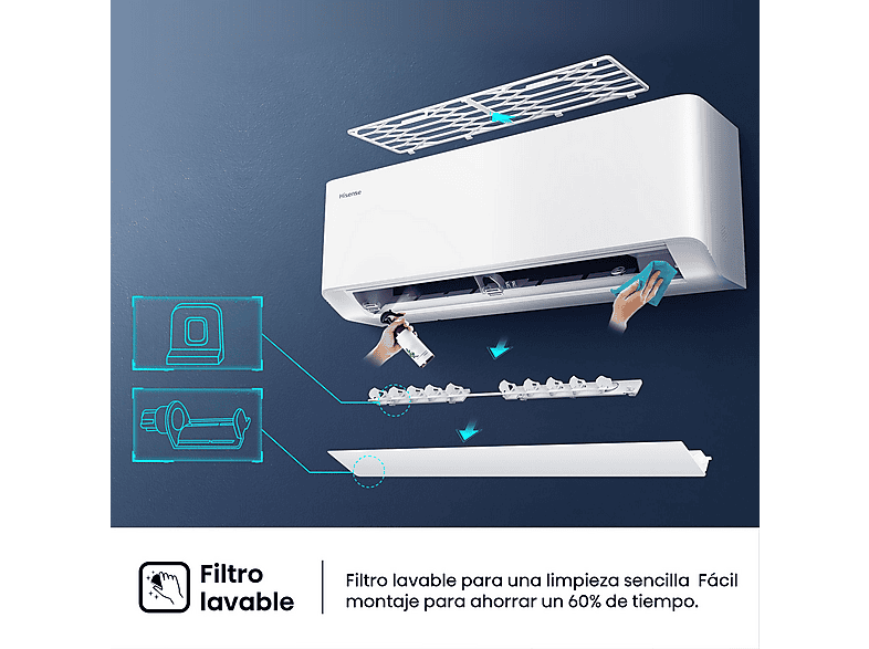 Aire acondicionado Split 1 x 1 - Hisense Uni Pure HB35, 3000 fg/h, Wi-Fi, Filtro Hi Nano, IA Smart, Blanco — foto 8