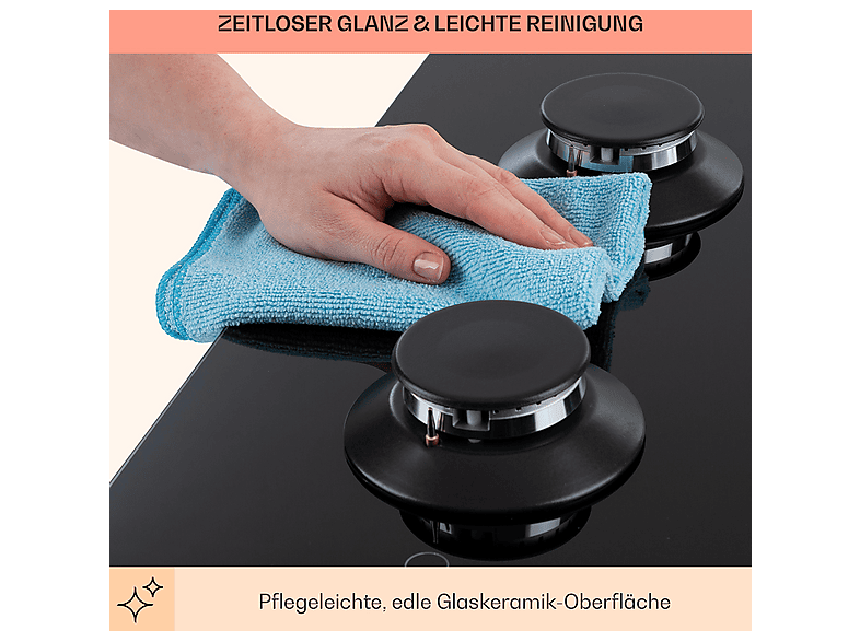 Placa de gas - KLARSTEIN Illuminosa 5, 5 zonas, 76 cm, Negro — foto 7