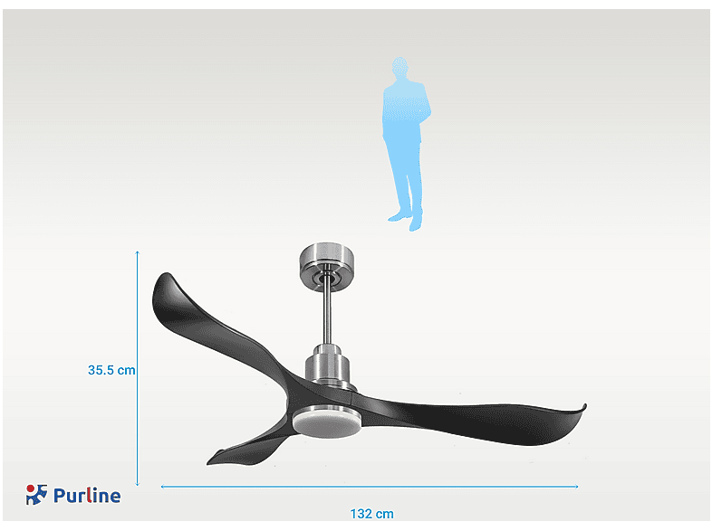 Ventilador de techo - PURLINE UtilaD132C04LED64530, 18 W, 6 velocidades, Plata — foto 4