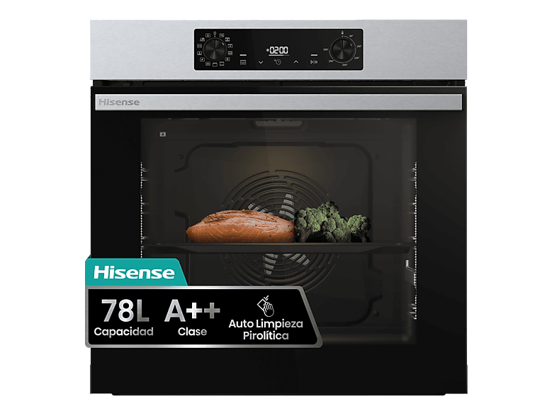 Horno - Hisense BI64223EPX, Multifunción, Pirolítico, 78 l, 59.5 cm, Modo Air Fry, Cocción Simultanea, Negro