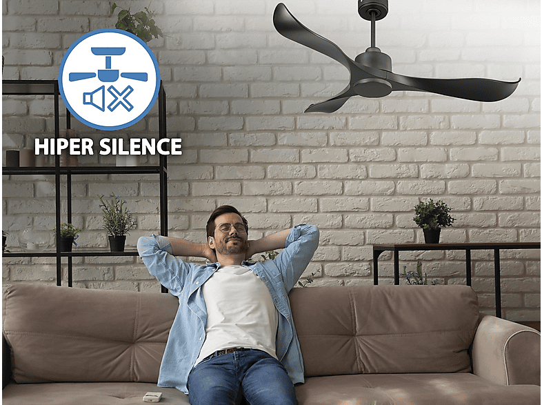 Ventilador de techo - PURLINE UtilaD132C0365185, 6 velocidades, Negro — foto 2
