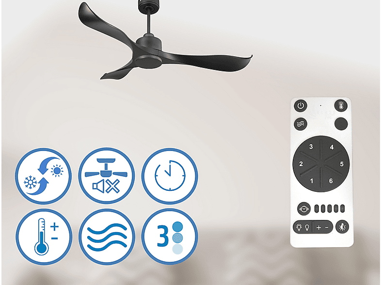 Ventilador de techo - PURLINE UtilaD132C0365185, 6 velocidades, Negro — foto 4