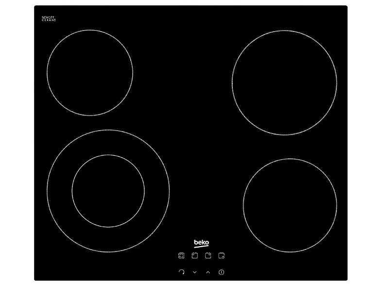 Placa de vitrocerámica - BEKO HIC64402E, 4 zonas, No, 580 mm, Negro