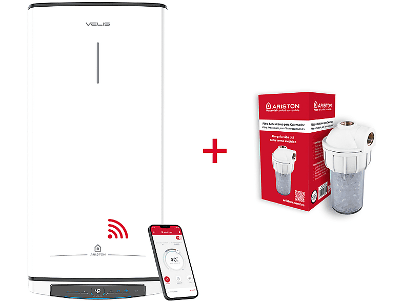 Termo Eléctrico  - VELIS PRO WIFI 100 ES EU + KIT POLIF ARISTON, 100 l, Blanco