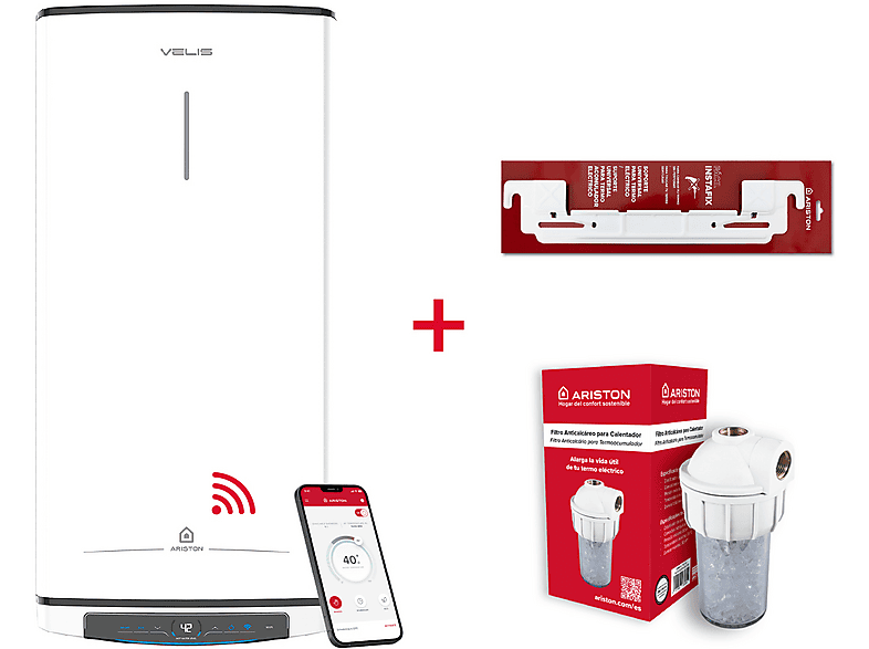 Termo Eléctrico  - VELIS PRO WIFI 80 ES EU + INSTA + POLIF ARISTON, 80 l, Blanco