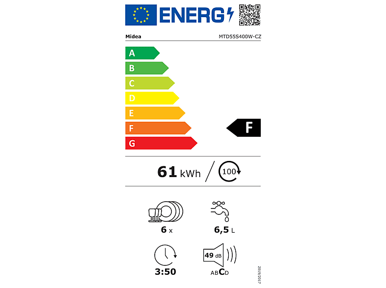 Lavavajillas compacto - MIDEA MTD55S400W-GR, 7 programas, 55 cm, Blanco — foto 3