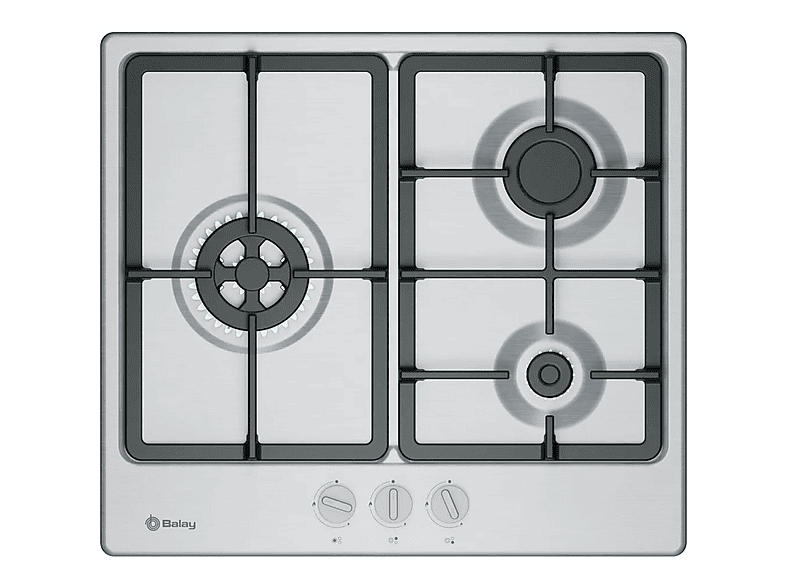 Placa de gas - Balay 3ETX563CB, 3 zonas, Gas butano, 65,1 cm, Acero