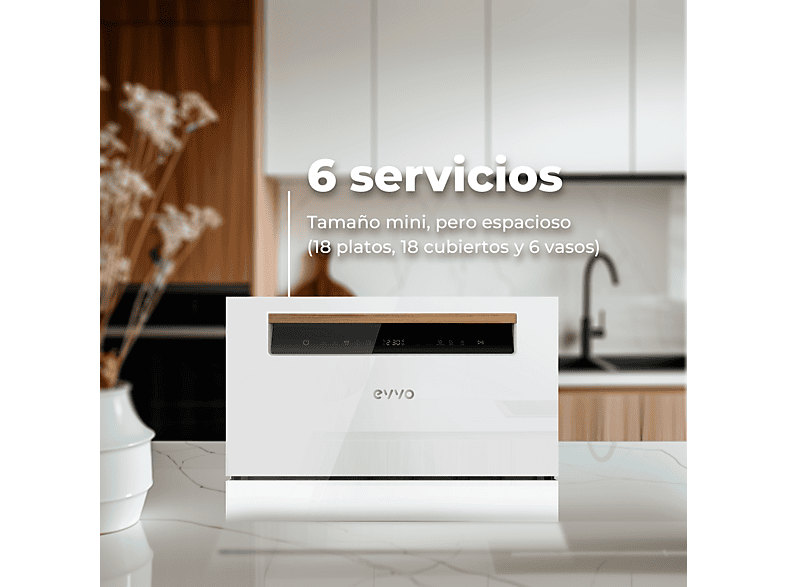 Lavavajillas compacto MINI D - EVVO, Encimera, 7 programas, Blanco — foto 3