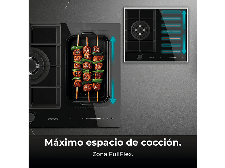 Placa de gas - CECOTEC Bolero Squad GI 3500 Hybrid FullFlex, 3 zonas, 58,5 cm, Negro — foto 6
