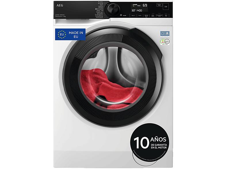 Lavadora carga frontal - AEG LFSR7304L4BP, 11 kg, 1400 rpm, 12 programas, Programa Higiene con vapor, Cajón extra largo, Blanco — foto 1