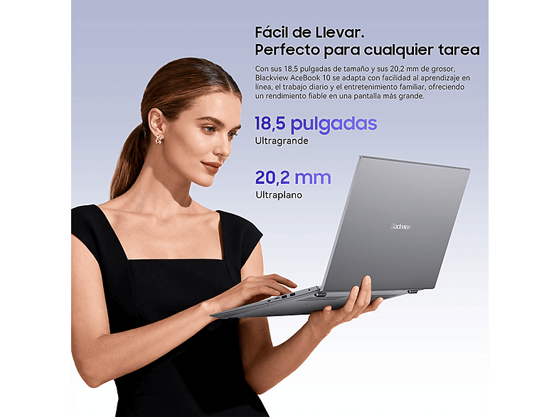 Portátil - BLACKVIEW ACEBOOK 10, 18,5 " Full-HD, Intel Twin Lake N150, 16 GB RAM, 512 GB SSD, Iris® Graphics, Windows 11 Pro, idioma del teclado: US, Gris — foto 3