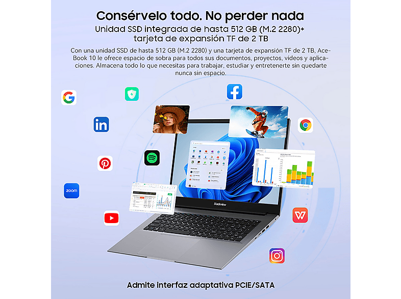 Portátil - BLACKVIEW ACEBOOK 10, 18,5 " Full-HD, Intel Twin Lake N150, 16 GB RAM, 512 GB SSD, Iris® Graphics, Windows 11 Pro, idioma del teclado: US, Gris — foto 7