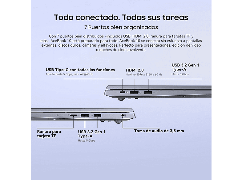 Portátil - BLACKVIEW ACEBOOK 10, 18,5 " Full-HD, Intel Twin Lake N150, 16 GB RAM, 512 GB SSD, Iris® Graphics, Windows 11 Pro, idioma del teclado: US, Gris — foto 9