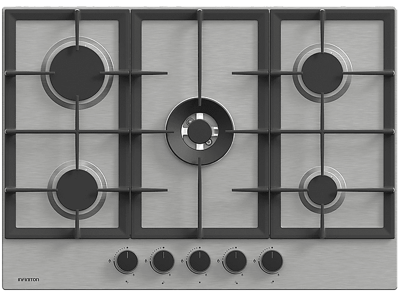 Placa de gas - INFINITON 76AGX51, 5 zonas, Propane/butane, 500 mm, Plata