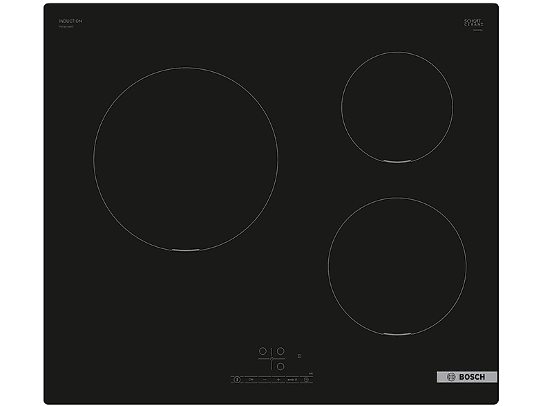 Placa de inducción - BOSCH Serie 4, 3 zonas, 592 mm, Negro