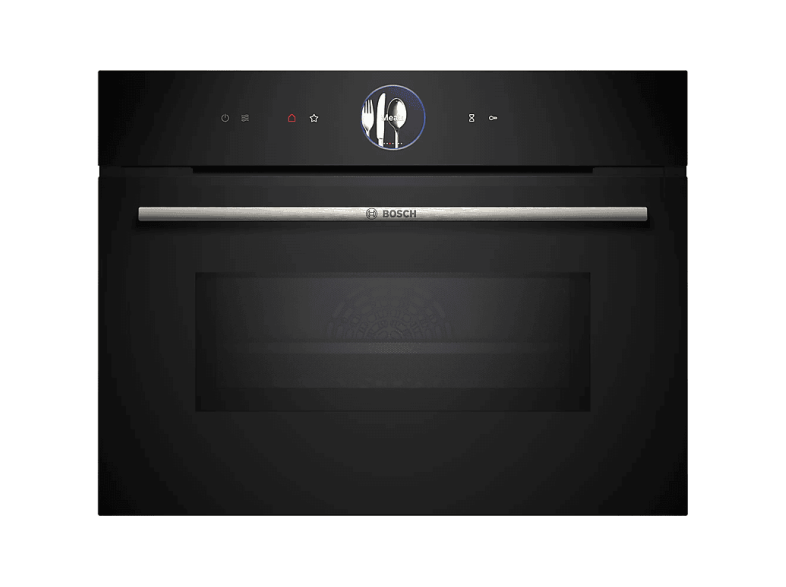 Horno compacto con microondas - Bosch CMG7761B1, Convencional, Limpieza Pirolítica y con agua, 45 l, Aire caliente 4D, Home Connect , 60 cm, Negro