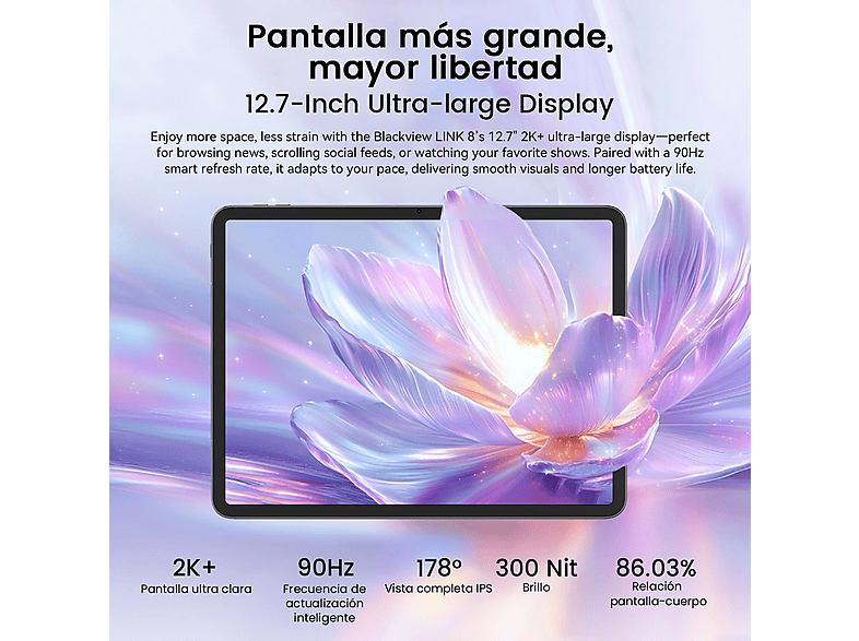 BLACKVIEW LINK 8 Con Teclado (QWERTY), 256 GB, Gris​, 12,7 " 2K, 12 GB RAM, MediaTek Helio G100 6 nm (Ocho núcleos), Tablet Android — foto 7